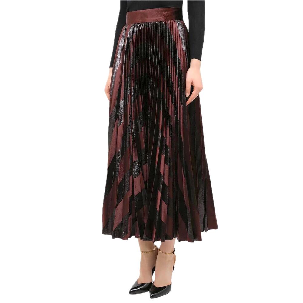 NWT Dolce & Gabbana Dark Brown Metallic Velvet Pleated Long Skirt IT 48